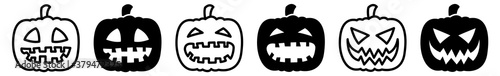 Halloween Pumpkin Icon Black | Pumpkins Illustration | Autumn Symbol | Jack-O-Lantern Logo | Pumpkin Face Sign | Isolated | Variations