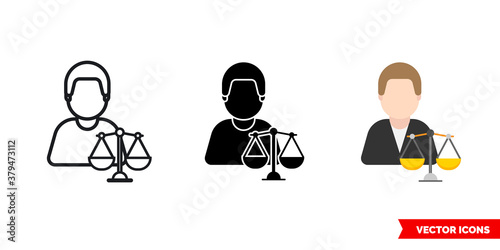 Judge justice icon of 3 types color, black and white, outline. Isolated vector sign symbol.
