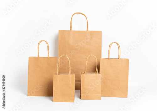 Mockup with craft paper bag. Template for small business branding, gifts, presents. Copy space