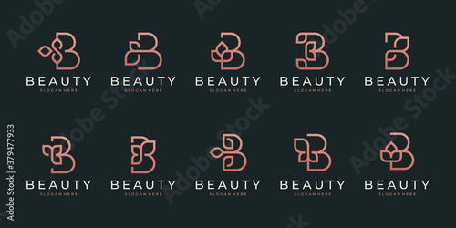 Initial letter b with abstract leaf element. minimalist line art monogram shape logo. typography decorative icon with letter b. uppercase initials. beauty, luxury spa, beauty salon, feminine symbol.