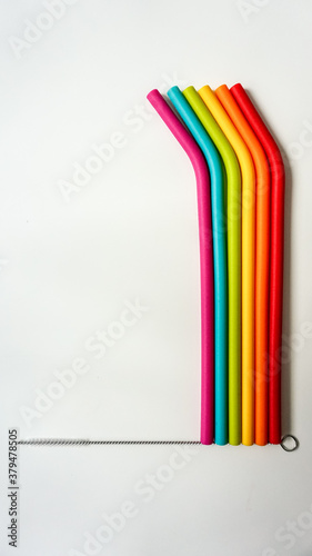 Fotografie Colorful reusable silicon drinking straws
