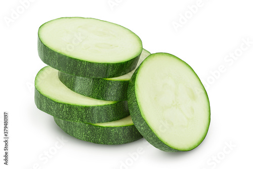 Fresh slice zucchini isolated on white background with clipping path and full depth of field