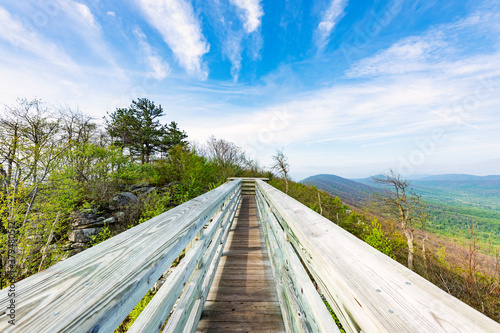 Wooden Footbridge and View of the Appalachian Mountains from the Summit of Big Schloss, in George Washington National Forest, Virginia