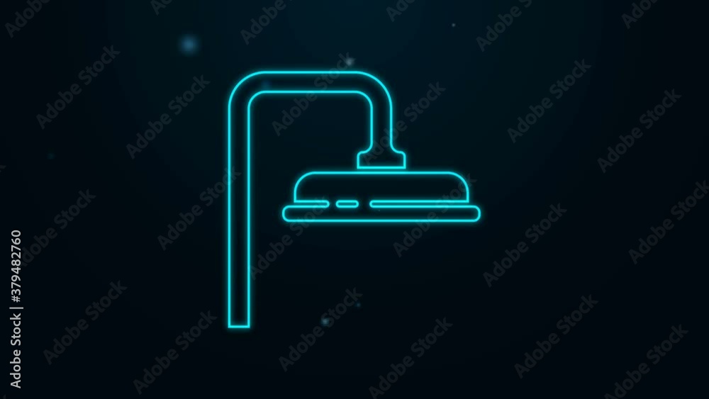 Glowing neon line Shower head with water drops flowing icon isolated on black background. 4K Video motion graphic animation Glowing neon line Shower head with water drops flowing icon isolated on black background. 4K Video motion graphic animation