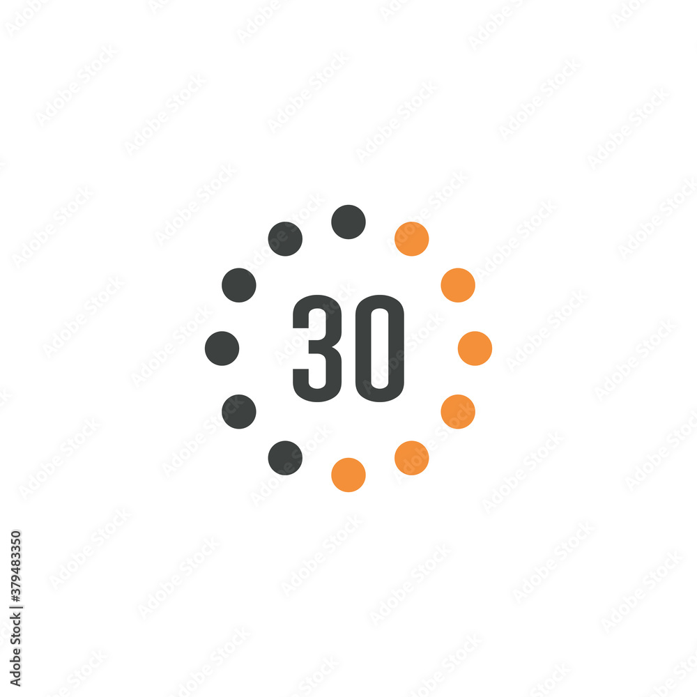 Timer sign 30 min on white background. Countdown Stock vector illustration isolated on white background. Timer sign 30 min on white background. Countdown Stock vector illustration isolated on white background.