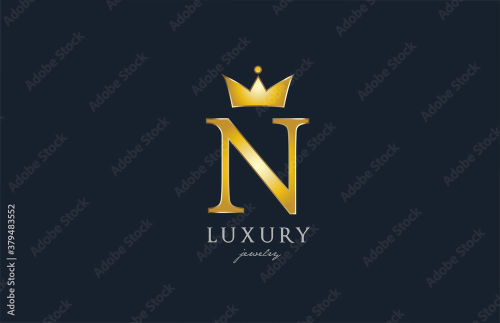 jewelry gold N alphabet letter logo icon. Creative design with king crown for luxury business and company jewelry gold N alphabet letter logo icon. Creative design with king crown for luxury business and company