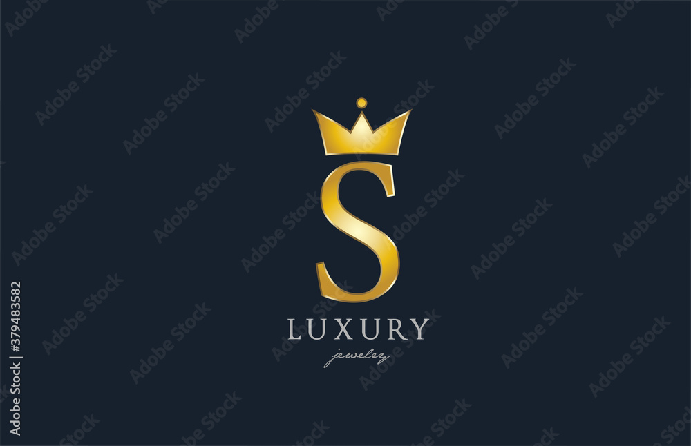 jewelry gold S alphabet letter logo icon. Creative design with king crown for luxury business and company jewelry gold S alphabet letter logo icon. Creative design with king crown for luxury business and company