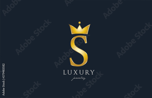 jewelry gold S alphabet letter logo icon. Creative design with king crown for luxury business and company