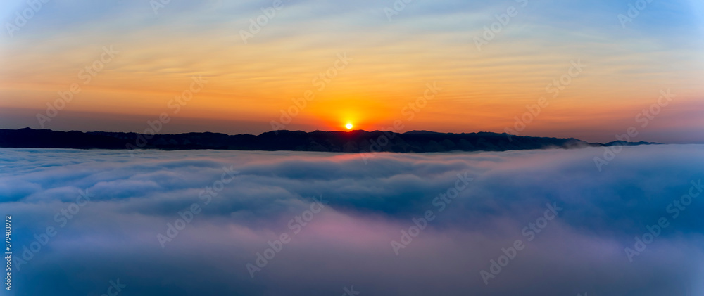 Sunrise over Clouds, Valley, panorama
