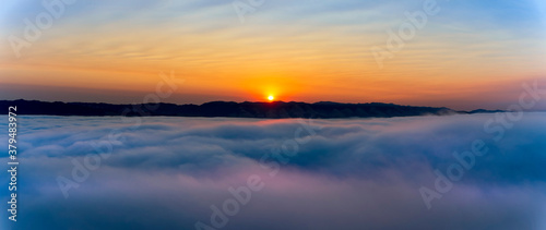 Sunrise over Clouds  Valley  panorama 