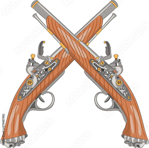 Two old flintlock pistols.