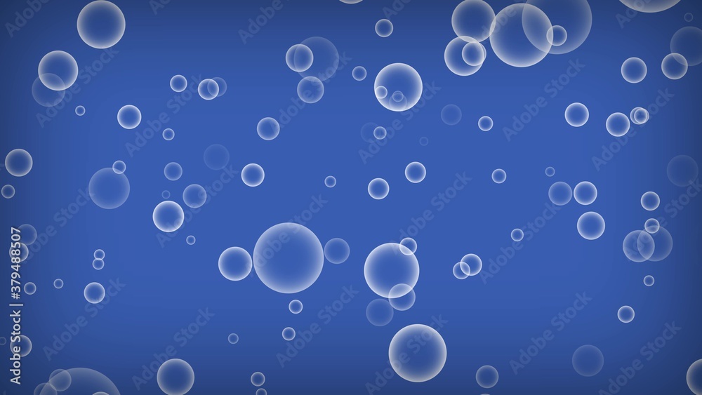 Blue bubbles falling down on blue background. Abstract sphere shape bubbles background. 3d rendering