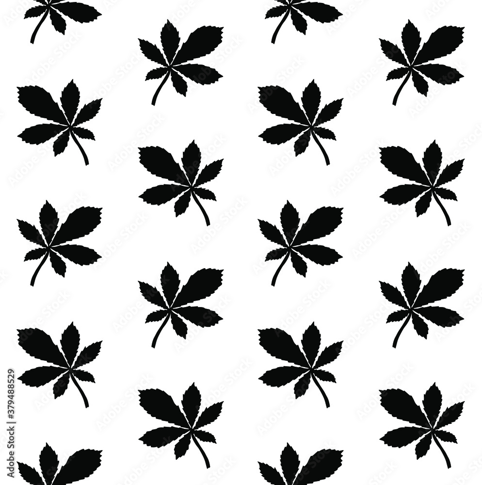 Obraz premium Vector seamless pattern of hand drawn chestnut leaf silhouette isolated on white background