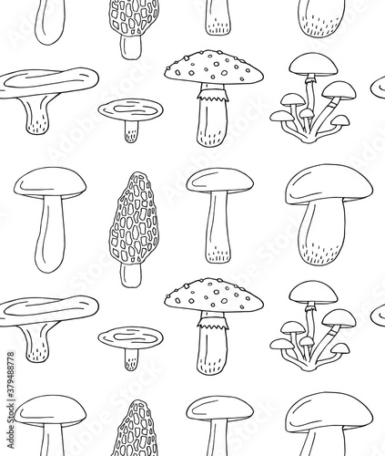 Vector seamless pattern of hand drawn doodle sketch mushroom isolated on white background