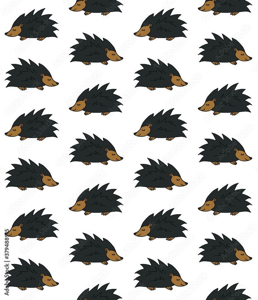 Fototapeta premium Vector seamless pattern of colored hand drawn doodle sketch hedgehog isolated on white background