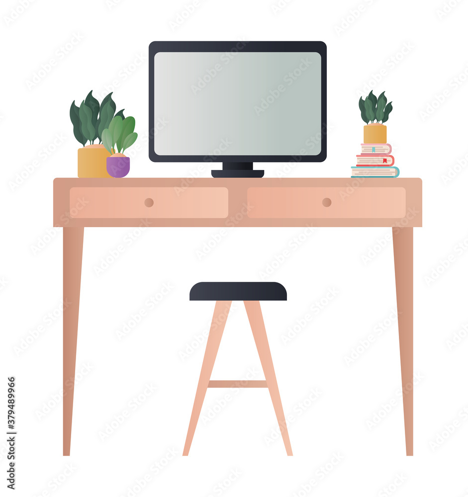 office desk with chair and computer vector design office desk with chair and computer vector design