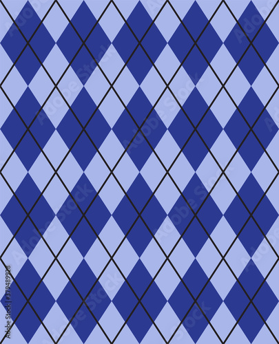 Vector seamless pattern of blue flat cartoon rombos Plaid check isolated on white background