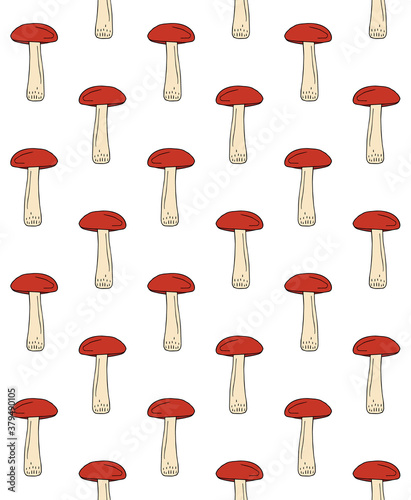 Vector seamless pattern of colored hand drawn doodle sketch brown cap boletus mushroom isolated on white background