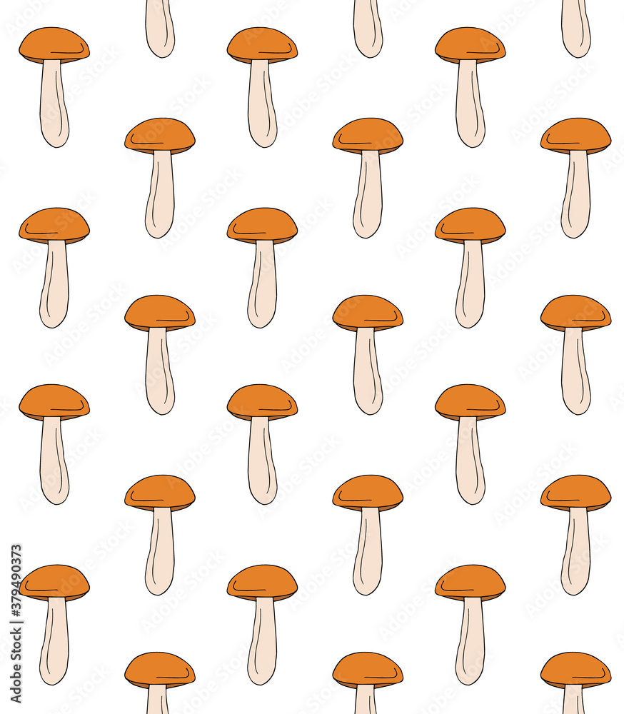 Vector seamless pattern of hand drawn doodle sketch colored Orange cup boletus isolated on white background