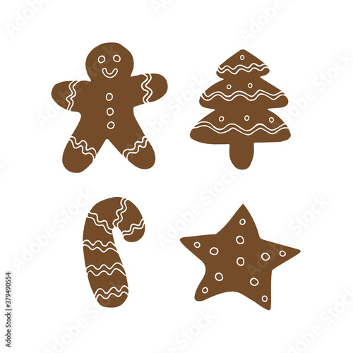 Vector set bundle of colored hand drawn doodle sketch ginger bread cookies isolated on white background