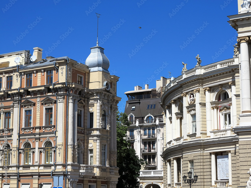Obraz premium Odessa, Ukraine - August 30, 2019: Beautiful view of the European sea city Odessa Ukraine, view from the roof to the city center