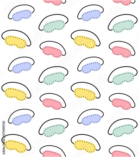 Vector seamless pattern of different color hand drawn doodle sketch sleeping mask isolated on white background