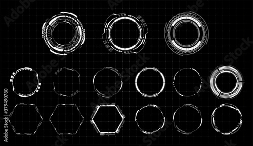 HUD futuristic white element. Set of Circle Abstract Digital Technology UI Futuristic. Abstract circle geometric shape. Design element. Explosion background. Flat design. Vector illustration