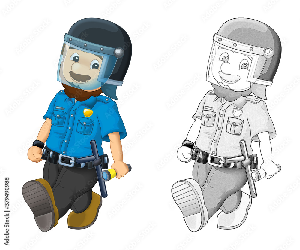 Fototapeta premium cartoon sketch scene with happy policeman on duty