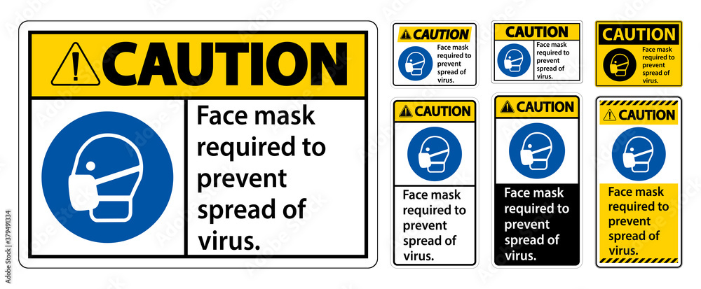Plakat Caution Face mask required to prevent spread of virus sign on white background