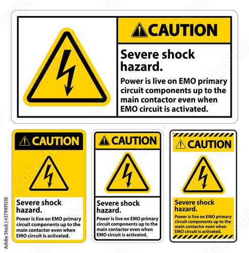 Caution Severe shock hazard sign on white background