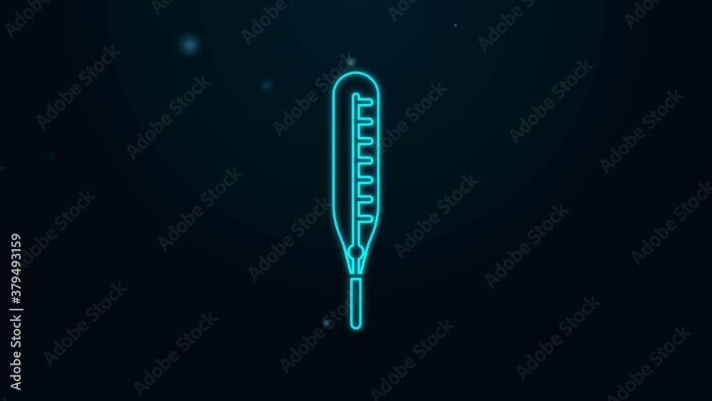 Glowing neon line Medical thermometer for medical examination icon isolated on black background. 4K Video motion graphic animation Glowing neon line Medical thermometer for medical examination icon isolated on black background. 4K Video motion graphic animation