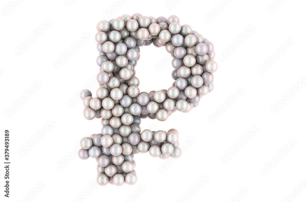 Ruble symbol from white pearls, 3D rendering Ruble symbol from white pearls, 3D rendering
