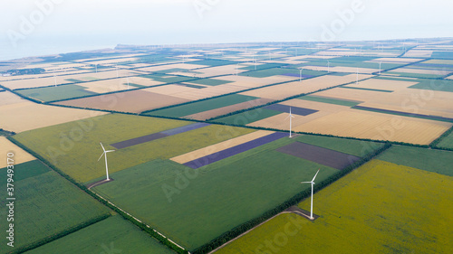 Panoramic top view of farmland, view of the контросиде. Shadow of clouds on the fields