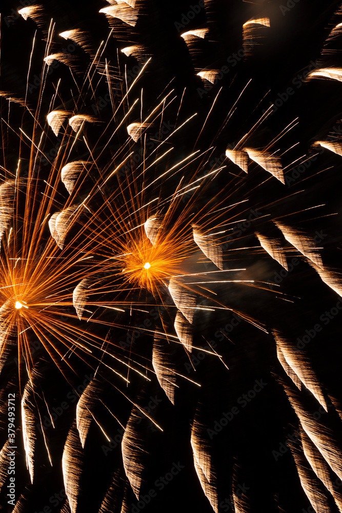 Festive fireworks in the night sky. - obrazy, fototapety, plakaty 