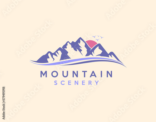 mountain scenary logo illustration.
