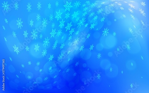 Light BLUE vector layout with bright snowflakes. Shining colored illustration with snow in christmas style. The pattern can be used for year new websites.