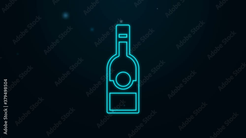 Glowing neon line Glass bottle of vodka icon isolated on black background. 4K Video motion graphic animation Glowing neon line Glass bottle of vodka icon isolated on black background. 4K Video motion graphic animation