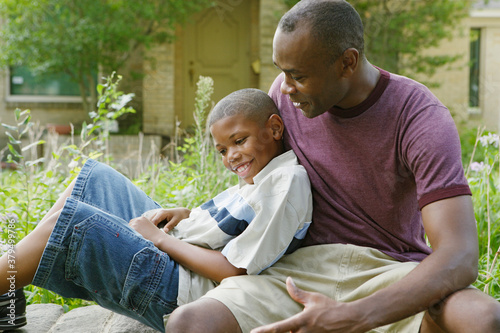 Father and son bonding outdoors