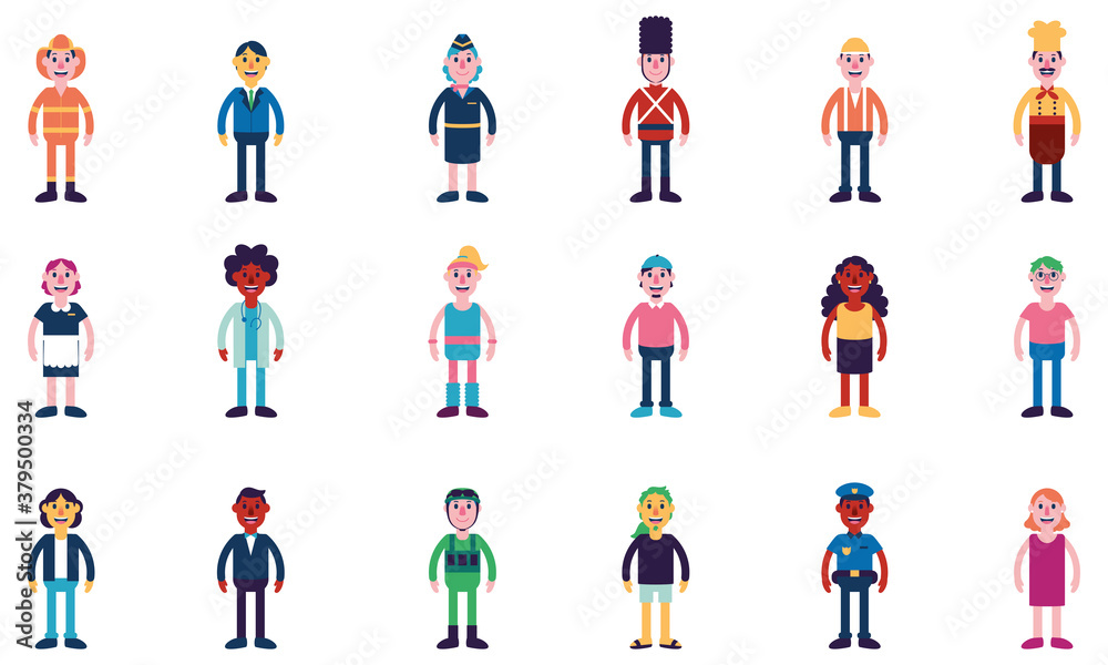 Isolated set complete profession people ethnicity icon - Vector