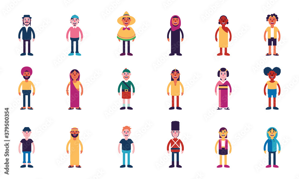 Isolated set complete occupations people ethnicity icon - Vector Isolated set complete occupations people ethnicity icon - Vector