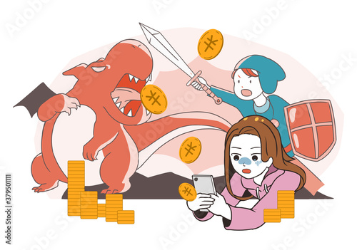 スマホゲームで課金し過ぎる女性　RPG系