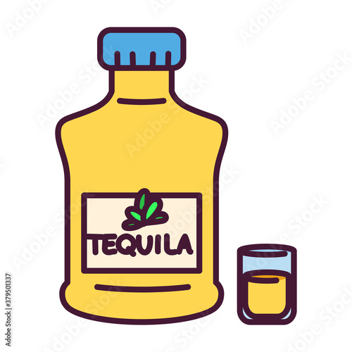 Isolated tequila bottle and tequila glass - Vector