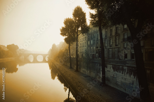 Early morning fog along the Seine River, Paris, Ile-de-France, France photo