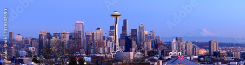 Panoramic View of Seattle Skyline at Sunset