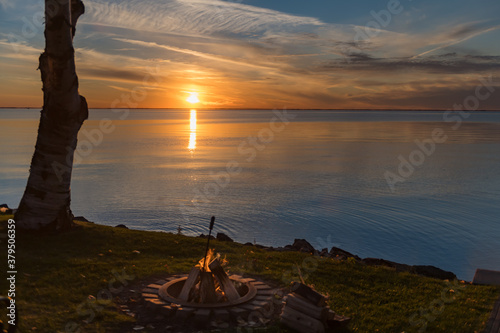 Summer sunset on Green Bay in Door County, Wisconsin