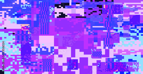 Glitch datamoshing camera effect. Retro VHS pink background like in old video tape rewind or no signal TV screen. Vaporwave and retrowave style vector illustration. © local_doctor