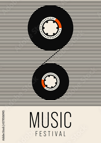 Music poster design template background with cassette tape vintage retro style