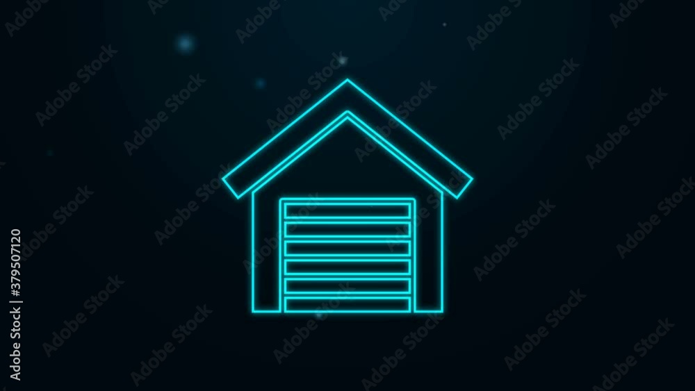 Glowing neon line Garage icon isolated on black background. 4K Video motion graphic animation Glowing neon line Garage icon isolated on black background. 4K Video motion graphic animation