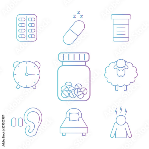 insomnia gradient style icons collection vector design