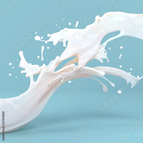 Design element. White cream milk splashes moving to each other in abstract shape